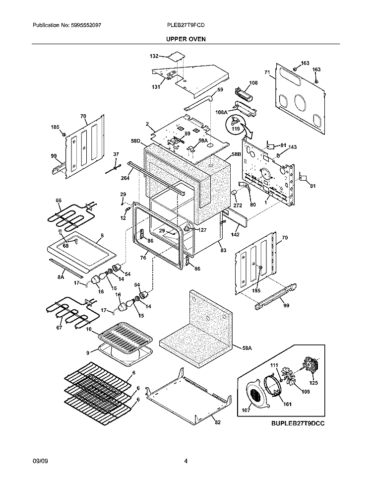 UPPER OVEN Diagram and Parts List for PLEB27T9FCD  Frigidaire Wall Oven