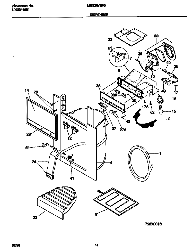ICE DISPENSER Diagram and Parts List for MRS20WRGD0  Frigidaire Refrigerator