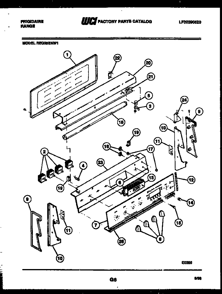 BACKGUARD Diagram and Parts List for REG38BNW1  Frigidaire Range