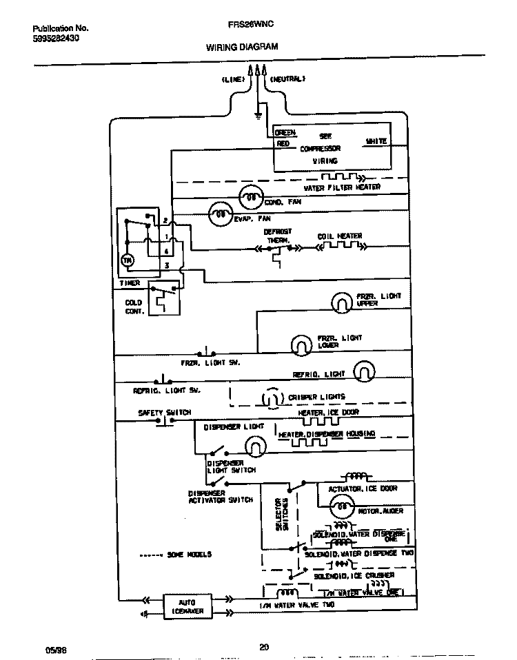 WIRING DIAGRAM Diagram and Parts List for FRS26WNCW1  Frigidaire Refrigerator