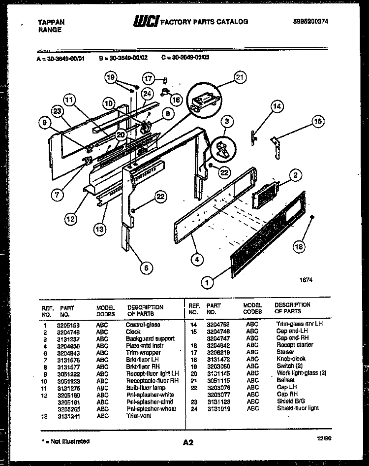 BACKGUARD Diagram and Parts List for 30-3649-23-01  Tappan Range