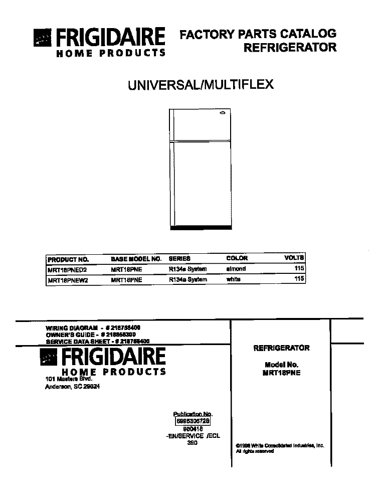 COVER Diagram and Parts List for MRT18PNED2  Frigidaire Refrigerator