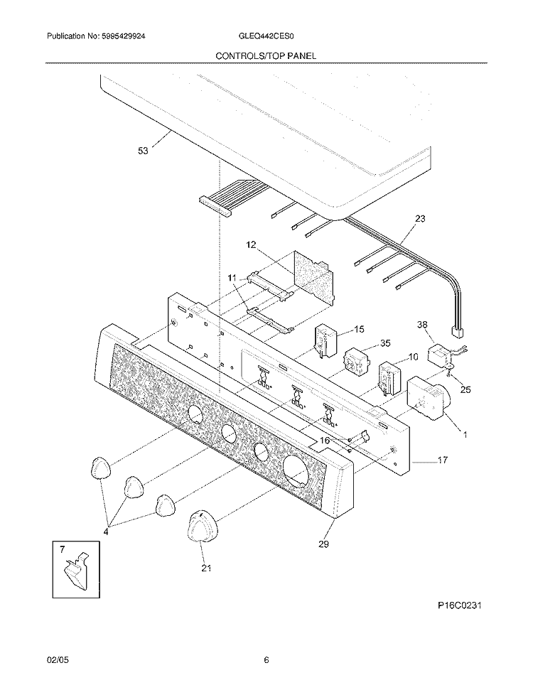 CONTROLS / TOP PANEL Diagram and Parts List for GLEQ442CES0  Frigidaire Dryer
