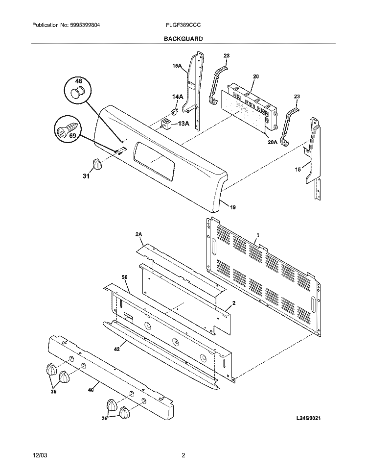 BACKGUARD Diagram and Parts List for PLGF389CCC  Frigidaire Range