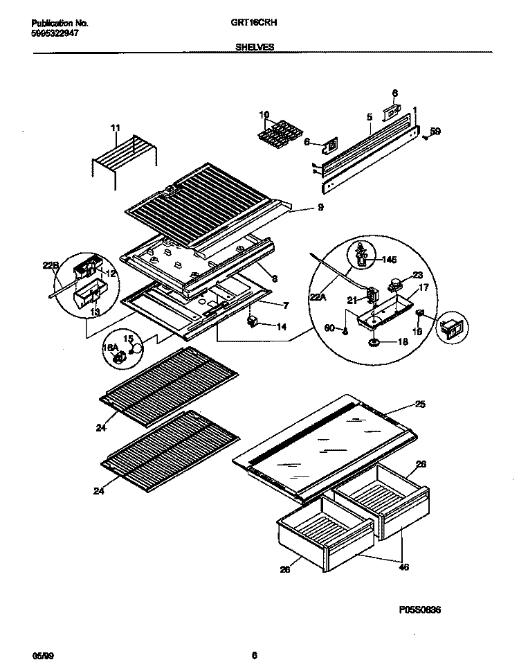 SHELVES Diagram and Parts List for GRT16CRHW1  Gibson Refrigerator