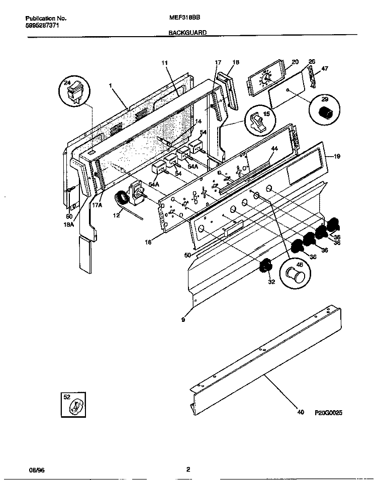 BACKGUARD Diagram and Parts List for MEF318BBWD  Frigidaire Range