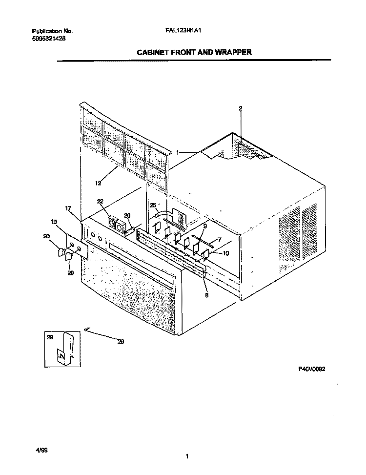 CABINET FRONT / WRAPPER Diagram and Parts List for FAL123H1A1  Frigidaire Air Conditioner