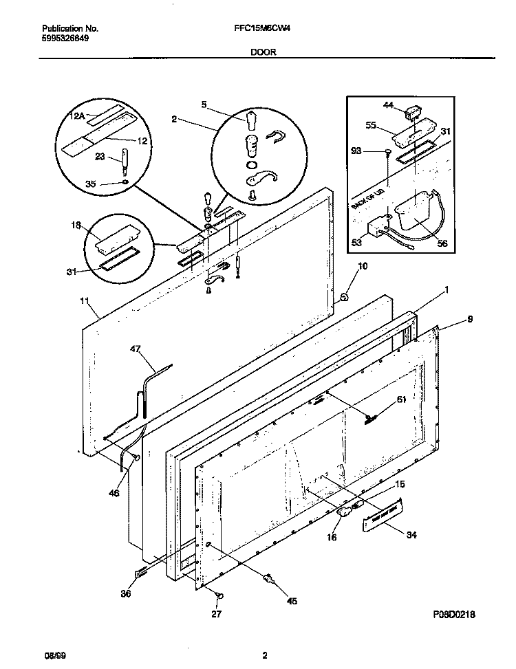 DOOR Diagram and Parts List for FFC15M6CW4  Frigidaire Freezer