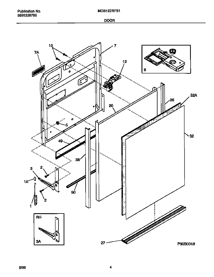 DOOR Diagram and Parts List for MDB122RFS1  Frigidaire Dishwasher
