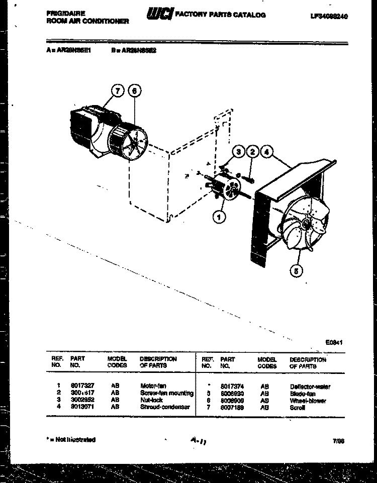 AIR HANDLING PARTS Diagram and Parts List for AR28NS5E2  Frigidaire Air Conditioner