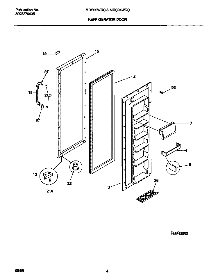REFRIGERATOR DOOR Diagram and Parts List for MRS22WRCD1  Frigidaire Refrigerator