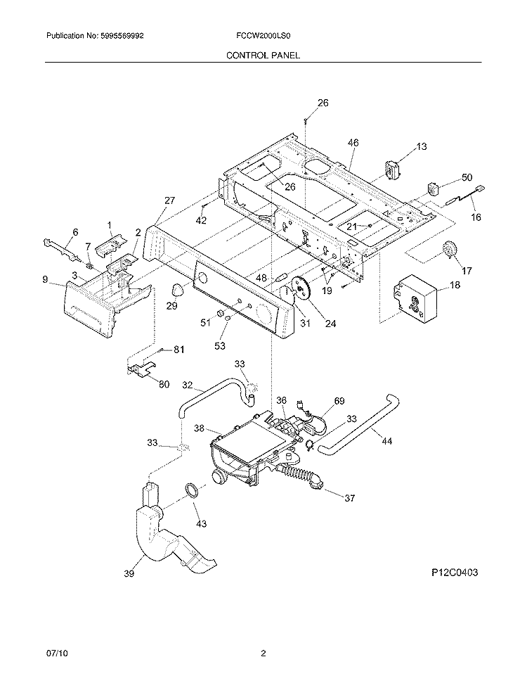 CONTROL PANEL Diagram and Parts List for FCCW2000LS0  Frigidaire Washer