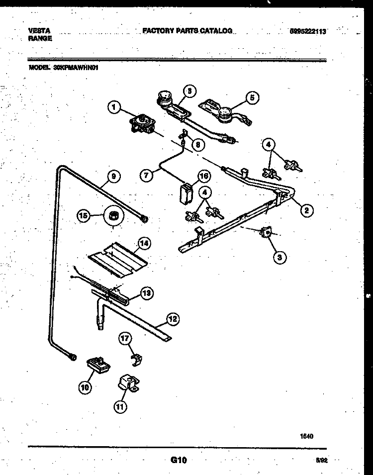 BURNER, MANIFOLD AND GAS CONTROL Diagram and Parts List for 30KPMAWHN1  Tappan Range