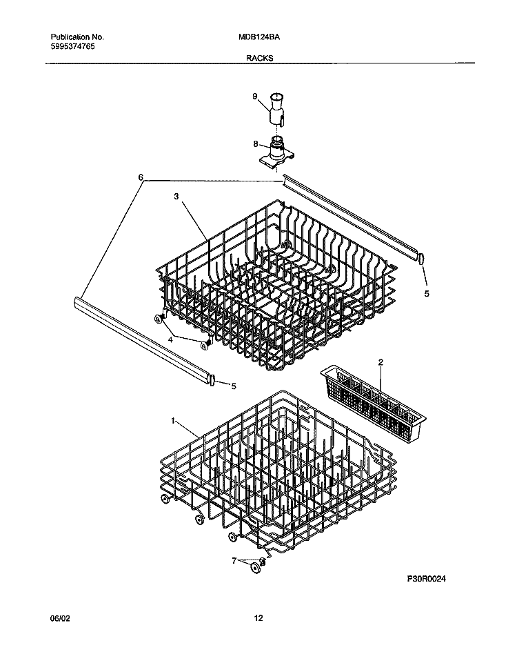 RACKS Diagram and Parts List for MDB124BAB1  Uni Dishwasher
