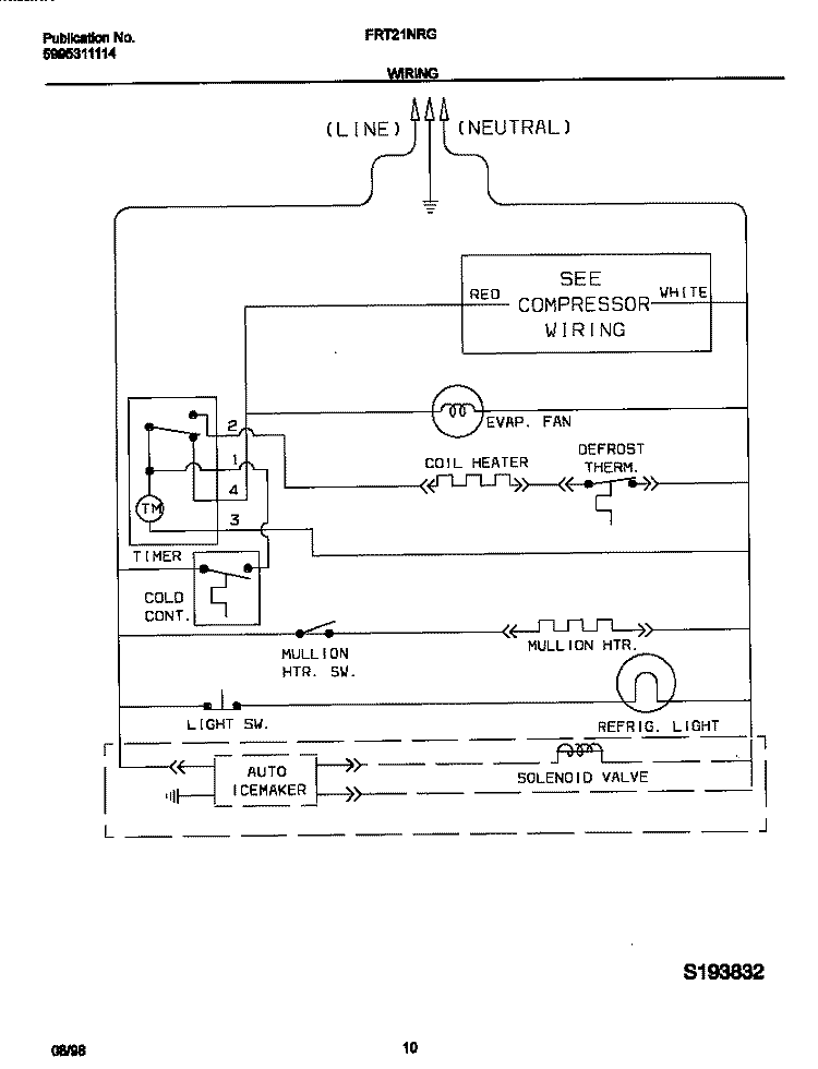 WIRING DIAGRAM Diagram and Parts List for FRT21NRGB1  Frigidaire Refrigerator