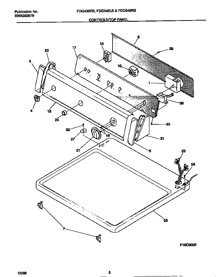 CONTROLS / TOP PANEL Diagram and Parts List for FDG546RBT2  Frigidaire Dryer