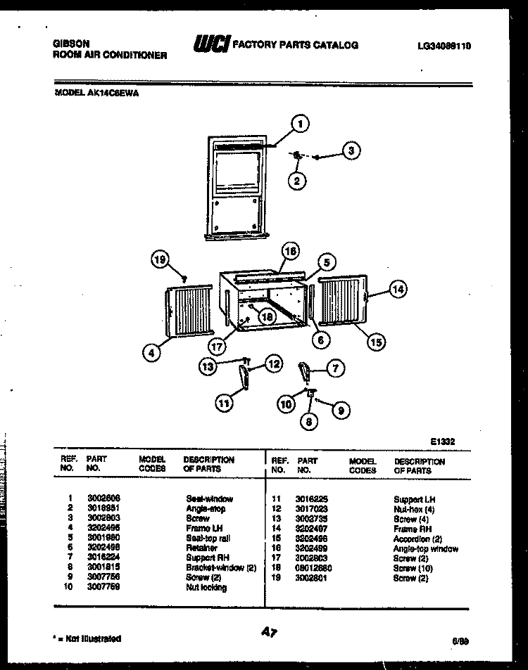 CABINET AND INSTALLATION PARTS Diagram and Parts List for AK14C6EWA  Gibson Air Conditioner