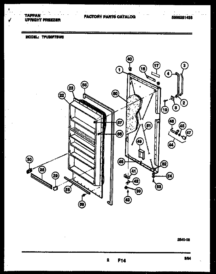 DOOR PARTS Diagram and Parts List for TFU20F7BW0  Tappan Freezer