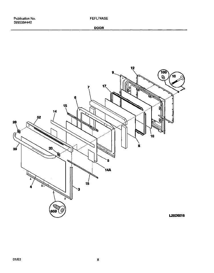 DOOR Diagram and Parts List for FEFL74ASE  Frigidaire Range