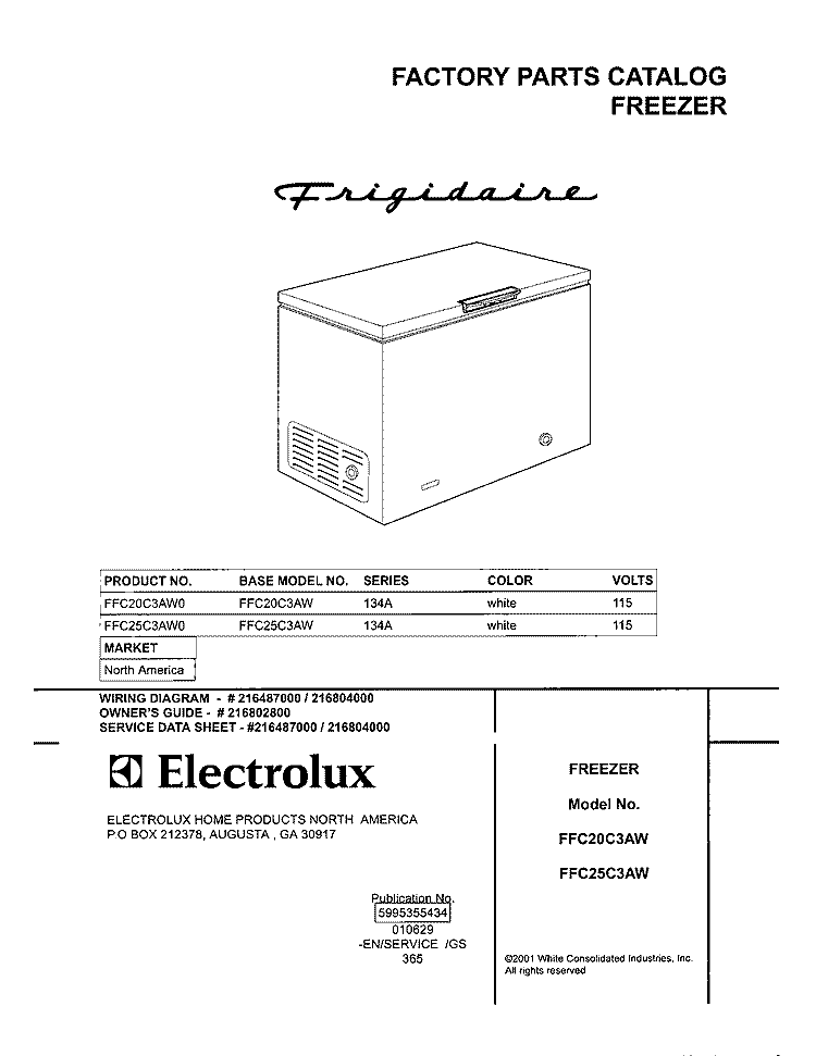 COVER Diagram and Parts List for FFC20C3AW0  Frigidaire Freezer