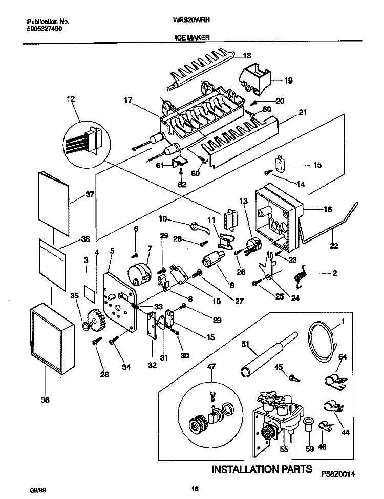 ICE MAKER Diagram and Parts List for WRS20WRHW2  Frigidaire Refrigerator