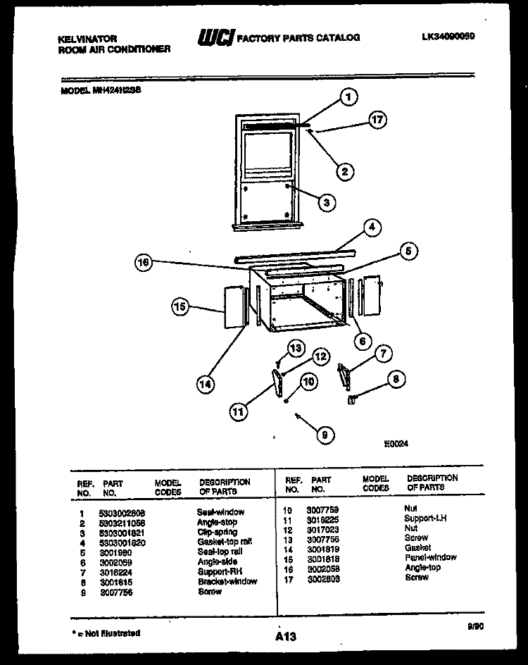 CABINET AND INSTALLATION PARTS Diagram and Parts List for MH424H2SB  Kelvinator Air Conditioner