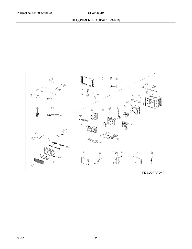 RECOMMENDED SPARE PARTS Diagram and Parts List for CRA226ST210  Frigidaire Air Conditioner