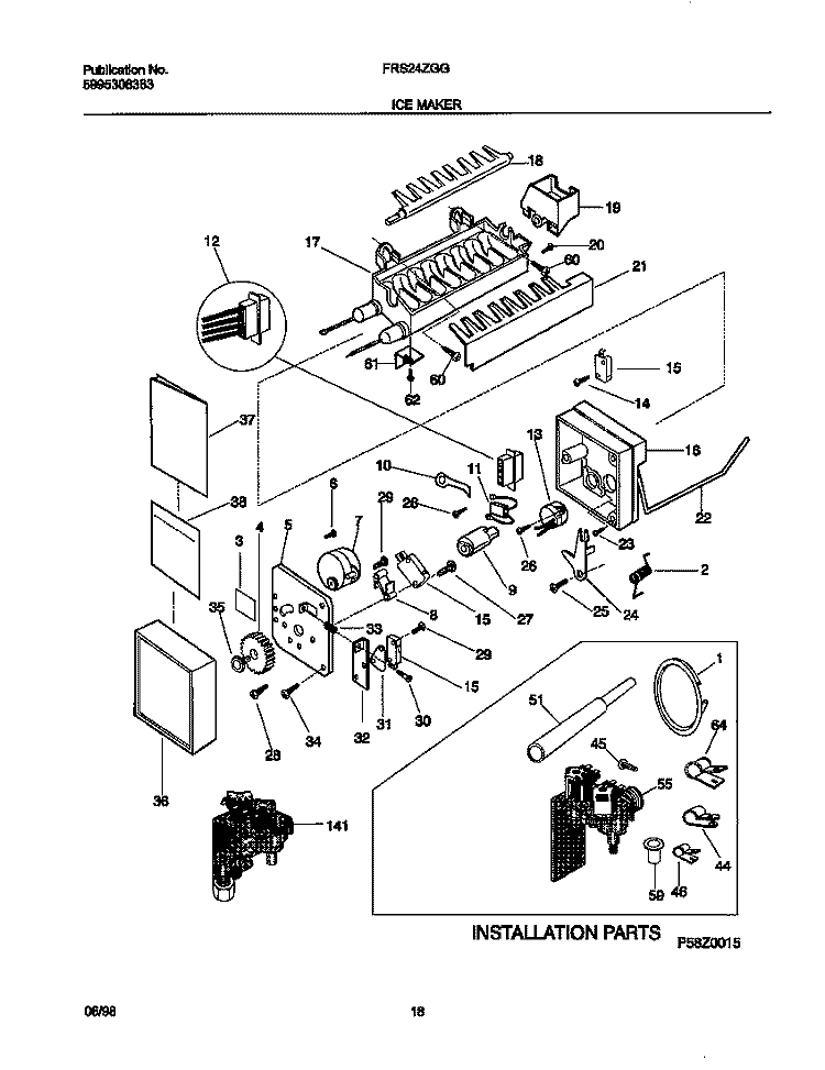 ICE MAKER Diagram and Parts List for FRS24ZGGB0  Frigidaire Refrigerator