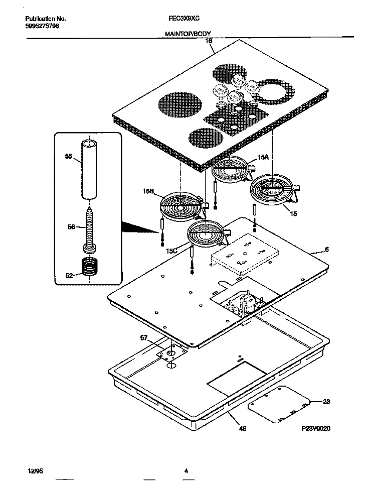 MAIN TOP / BODY Diagram and Parts List for FEC3X9XCBB  Frigidaire Cooktop