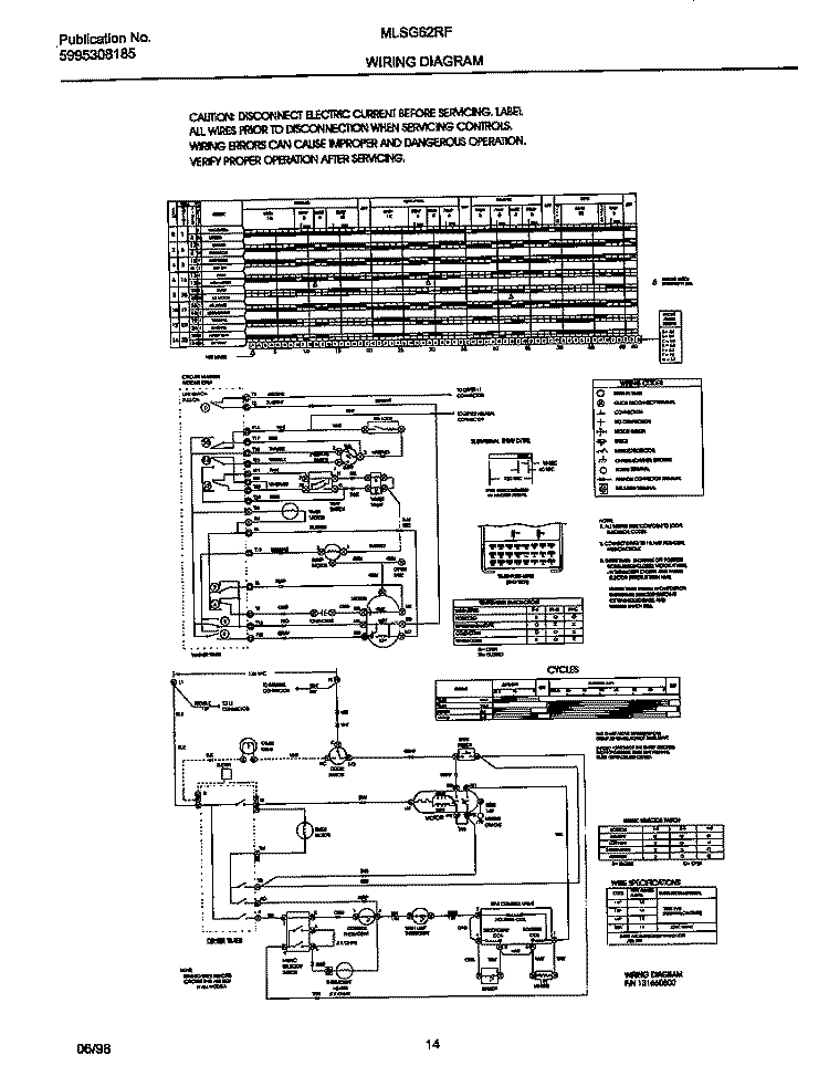 WIRING DIAGRAM Diagram and Parts List for MLSG62RFW1  Frigidaire Washer Dryer Combo