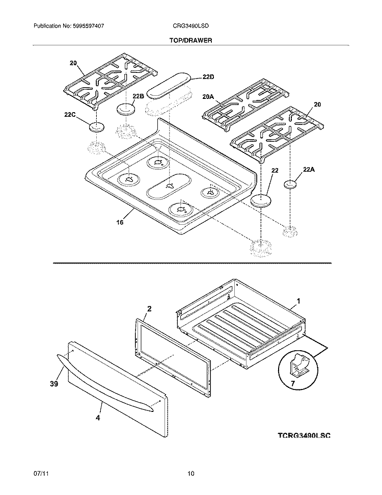 TOP/DRAWER Diagram and Parts List for CRG3490LSD  Crosley Range