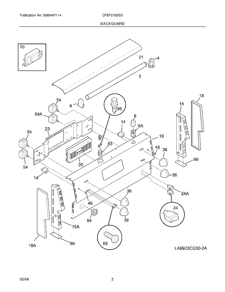 BACKGUARD Diagram and Parts List for CFEF272DS3  Frigidaire Range