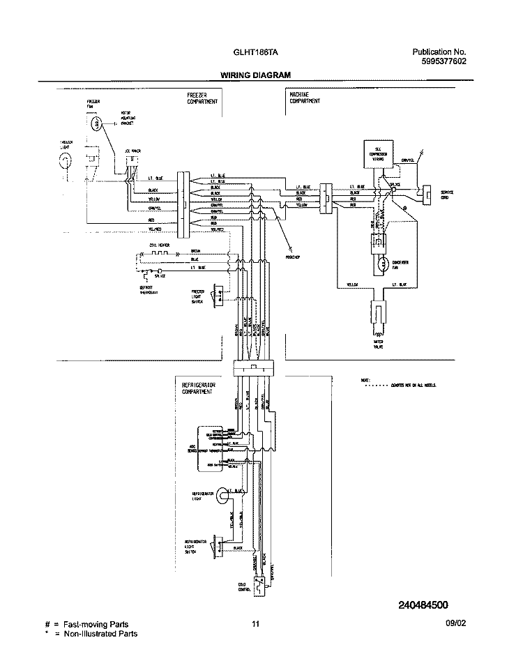 WIRING DIAGRAM Diagram and Parts List for GLHT186TAQ4  Frigidaire Refrigerator