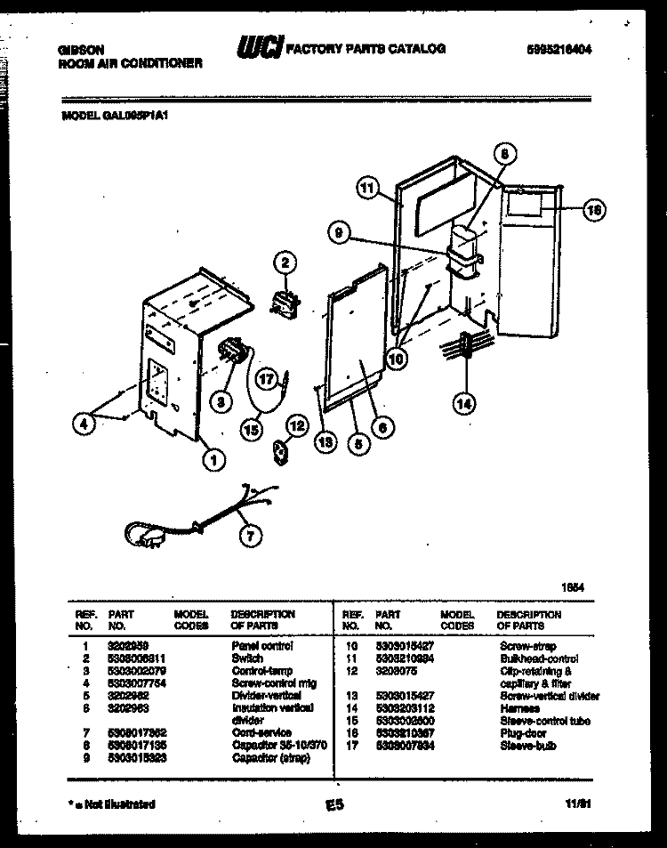 ELECTRICAL PARTS Diagram and Parts List for GAL095P1A1  Gibson Air Conditioner