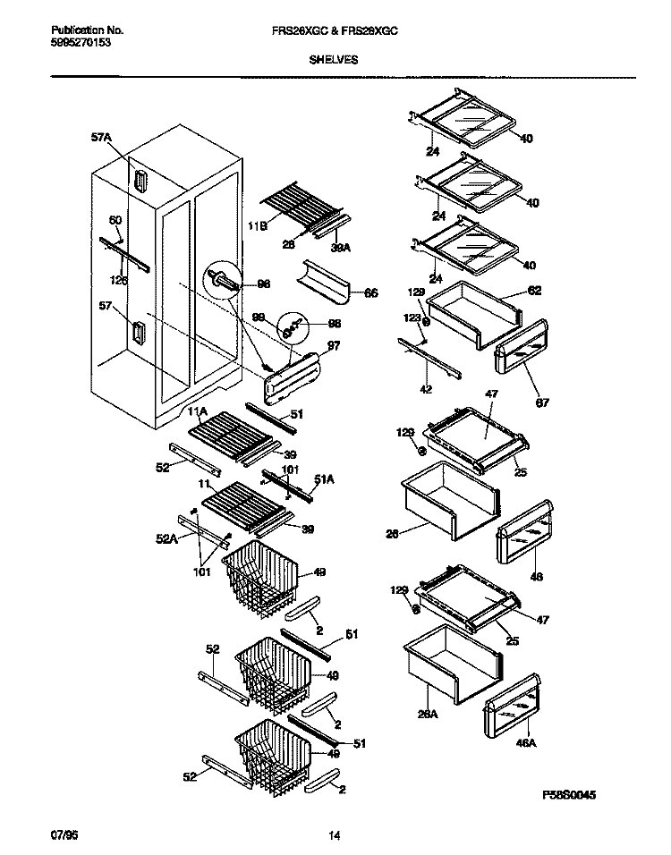 SHELVES Diagram and Parts List for FRS28XGCB1  Frigidaire Refrigerator