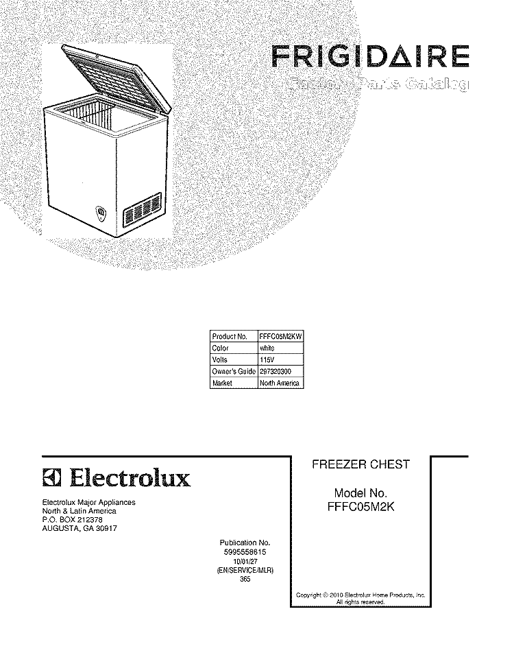 COVER Diagram and Parts List for FFFC05M2KW  Frigidaire Freezer
