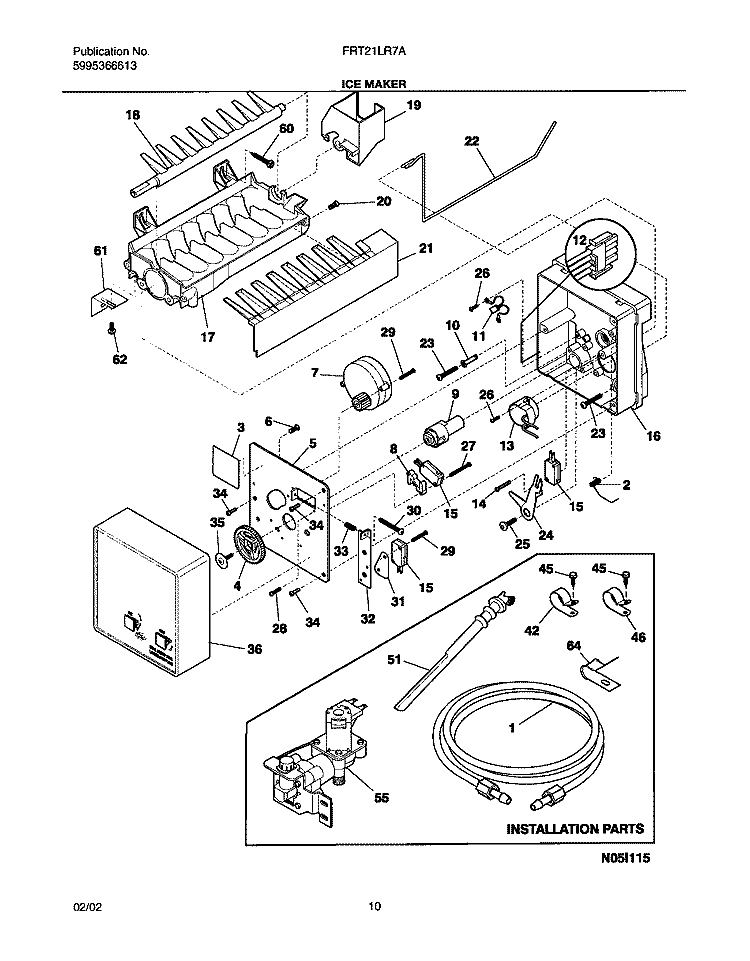 ICE MAKER Diagram and Parts List for FRT21LR7AQ5  Frigidaire Refrigerator