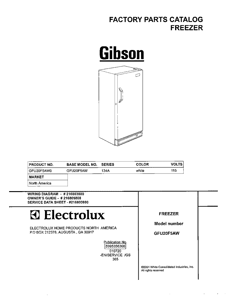 COVER Diagram and Parts List for GFU20F5AW0  Gibson Freezer