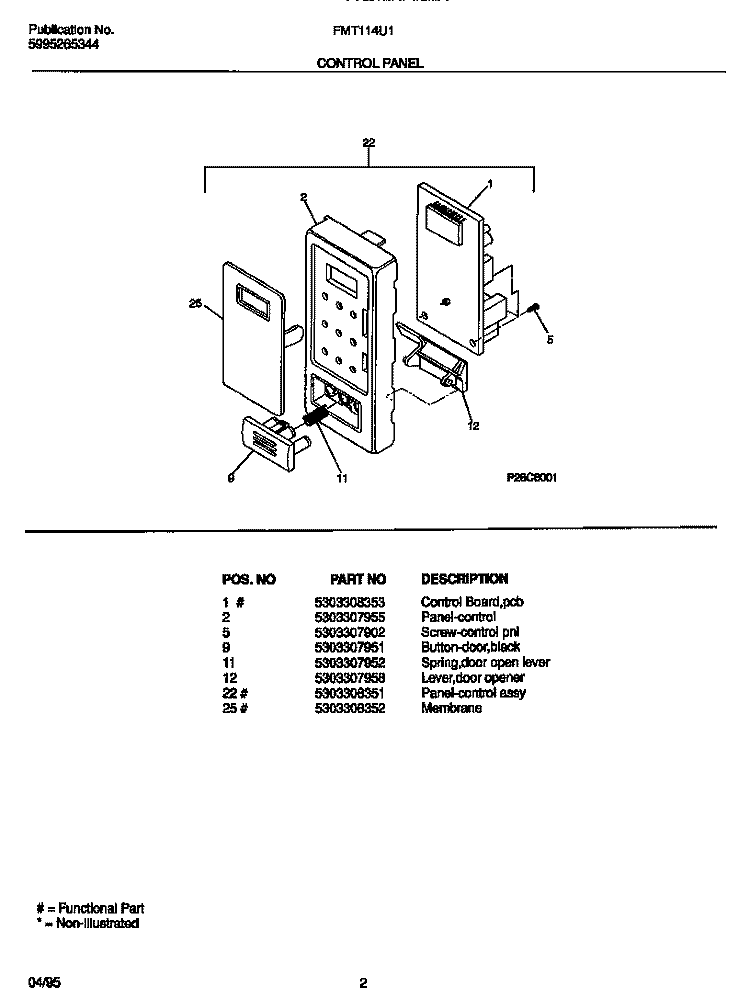 CONTROL PANEL Diagram and Parts List for FMT114U1B0  Frigidaire Microwave