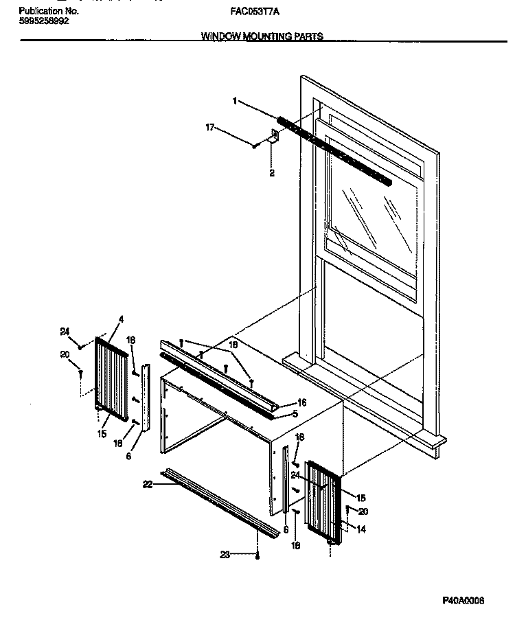 WINDOW MOUNTING Diagram and Parts List for FAC053T7A5  Frigidaire Air Conditioner