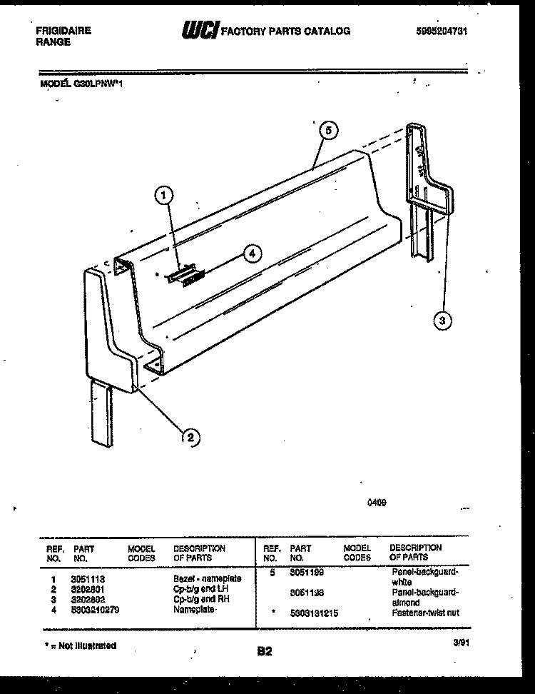 BACKGUARD Diagram and Parts List for G30LPNL1  Frigidaire Range