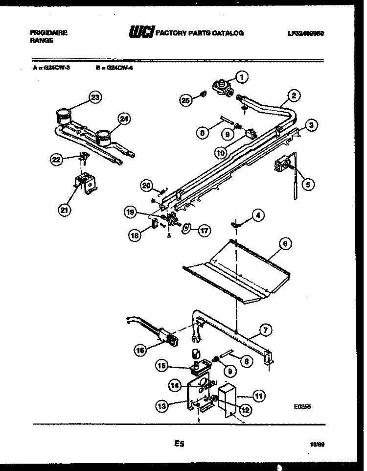 BURNER, MANIFOLD AND GAS CONTROL Diagram and Parts List for G24CL3  Frigidaire Range