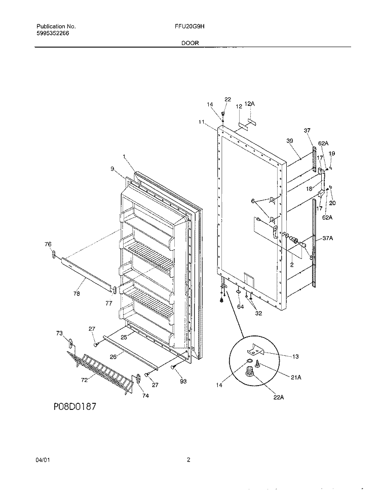 DOOR Diagram and Parts List for FFU20G9HW3  Frigidaire Freezer