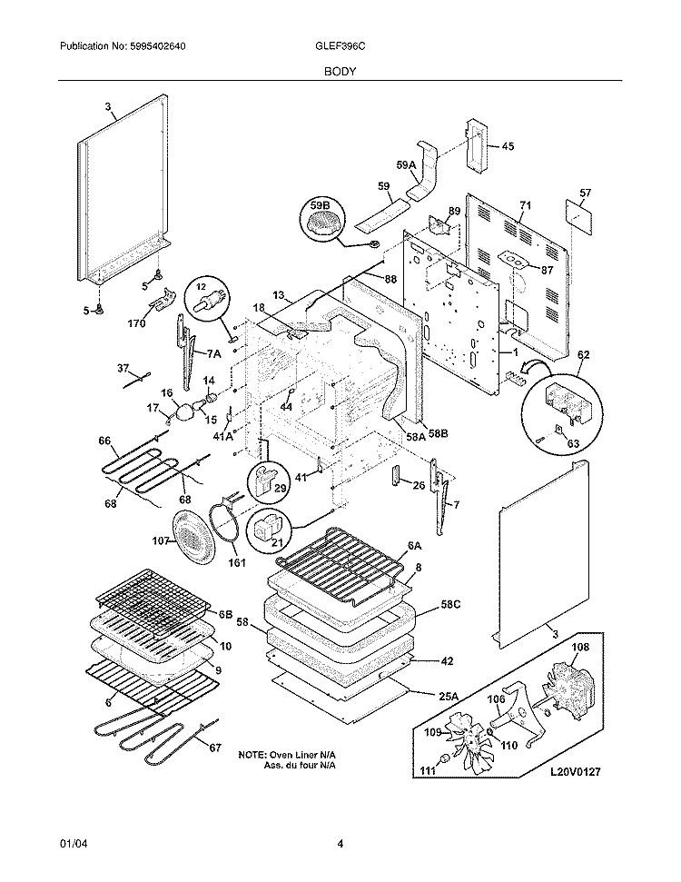 BODY Diagram and Parts List for GLEF396CQD  Frigidaire Range