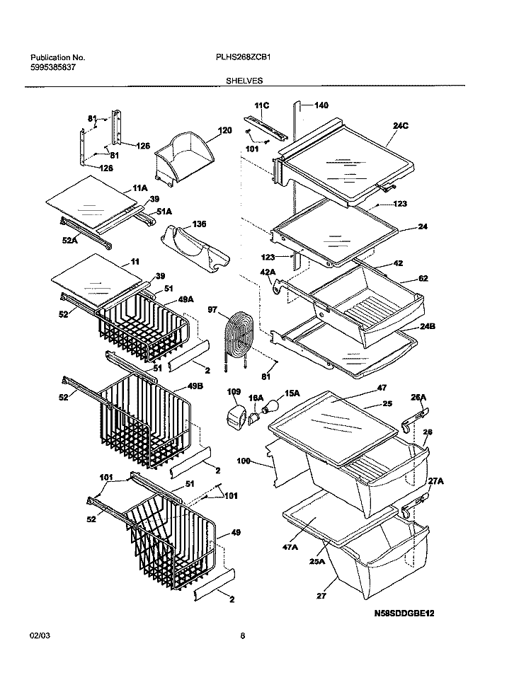 SHELVES Diagram and Parts List for PLHS238ZCB1  Frigidaire Refrigerator