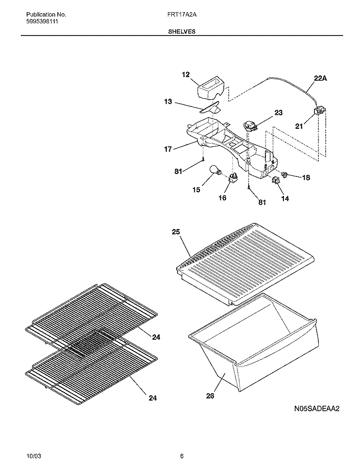 SHELVES Diagram and Parts List for FRT17A2AQ3  Frigidaire Refrigerator
