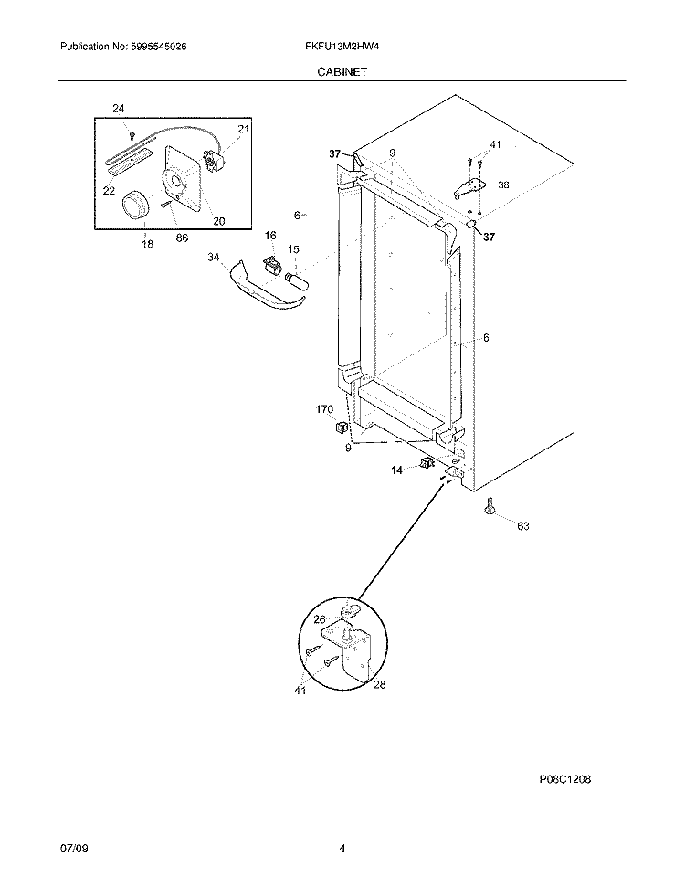 CABINET Diagram and Parts List for FKFU13M2HW4  Frigidaire Freezer