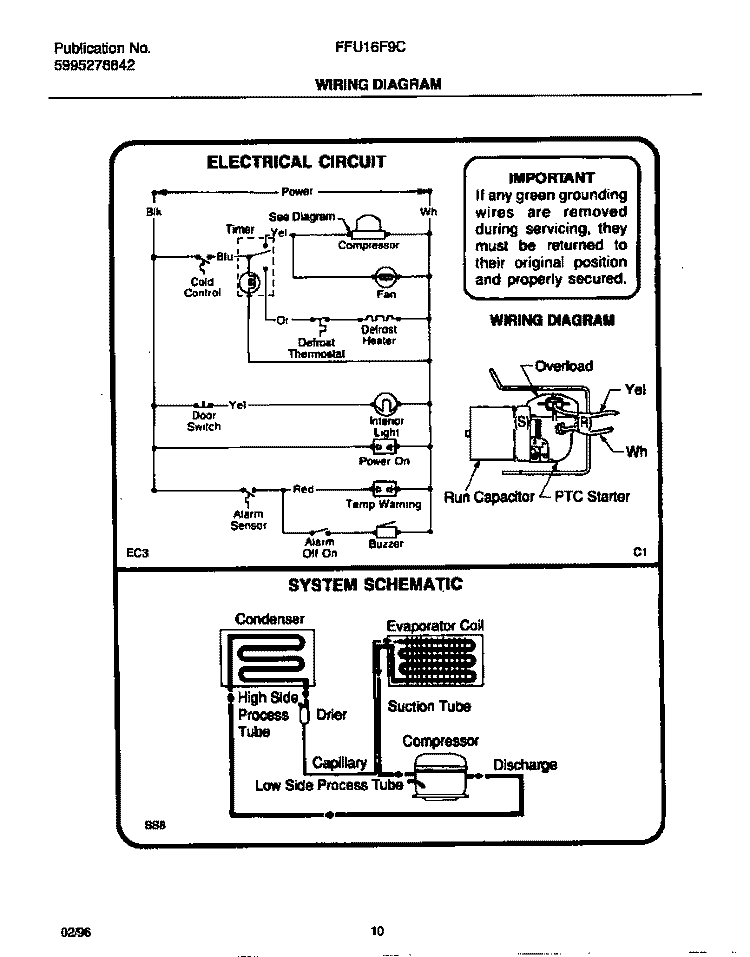 WIRING DIAGRAM Diagram and Parts List for FFU16F9CW1  Frigidaire Freezer