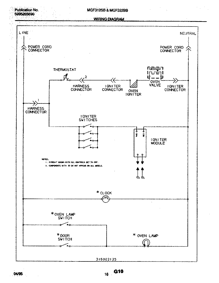 WIRING DIAGRAM Diagram and Parts List for MGF322BBWB  Frigidaire Range