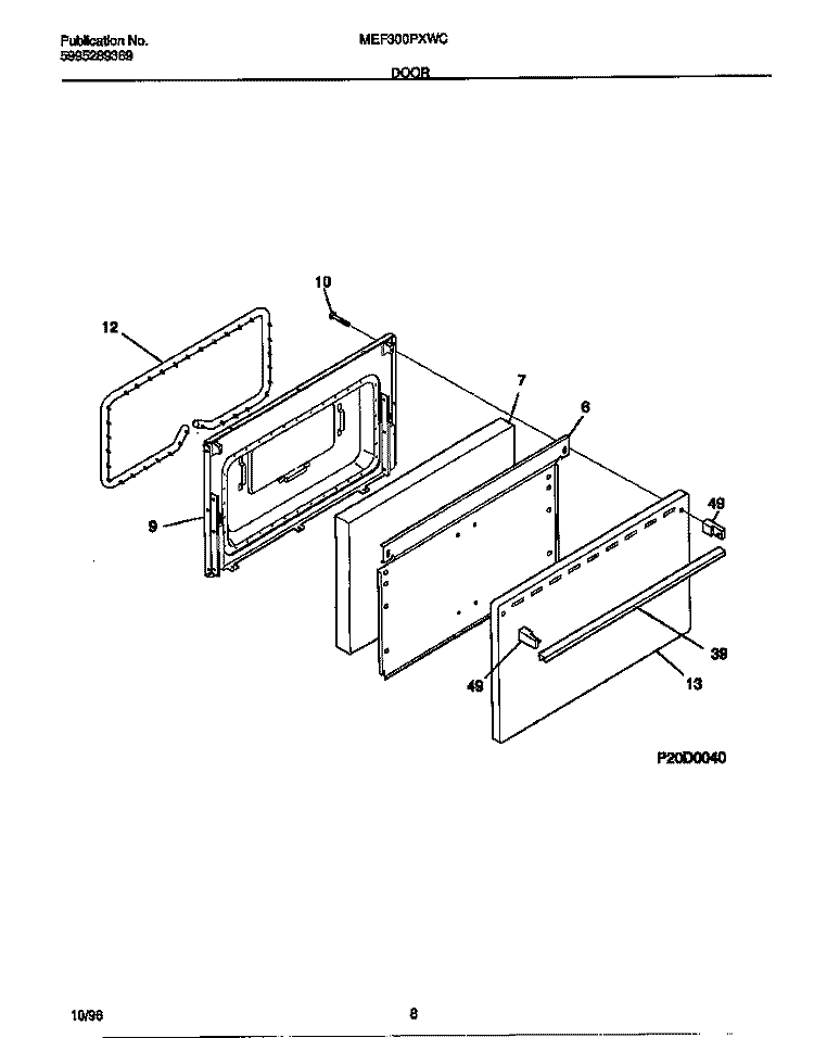 DOOR Diagram and Parts List for MEF300PXWC  Frigidaire Range